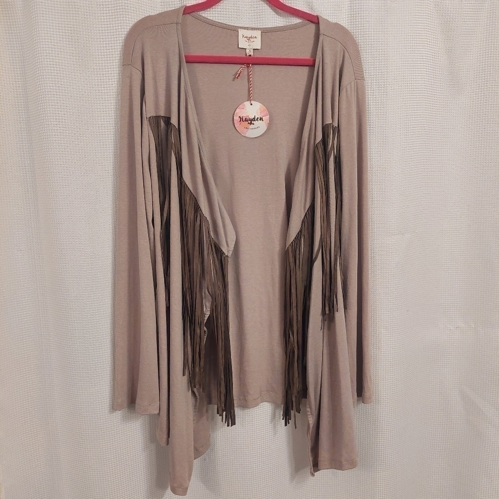 HAYDEN Los Angeles Tan Fringe long Cardigan